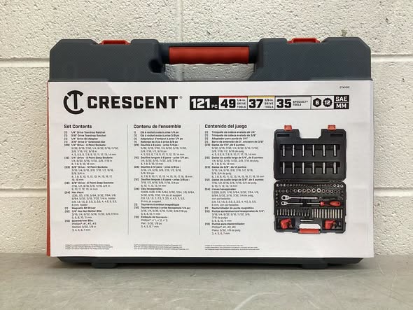 Crescent 121 Pc, 1/4" & 3/8" Drive, 6 & 12-Point, Standard & Deep, SAE & Metric Mechanics Tool Set
