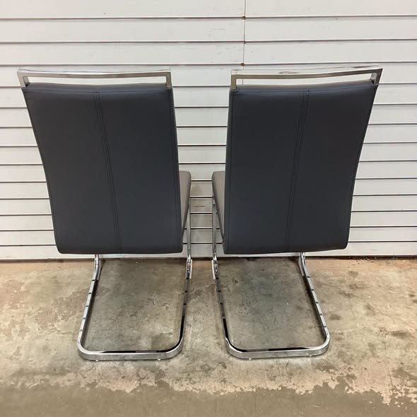 Modern Faux Leather Cantilever Dining Chairs with Chrome Base and Metal Handles (Set of 2)