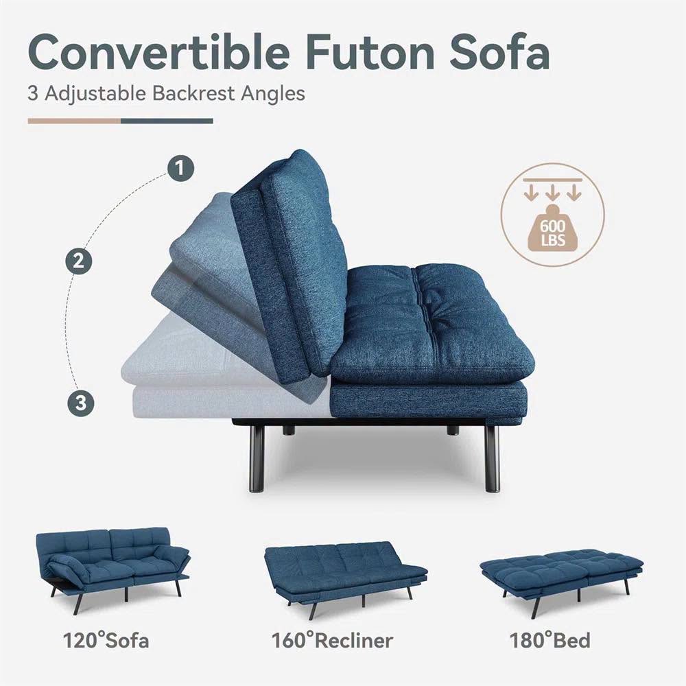Convertible Futon Sofa Bed with Memory Foam By George Oliver