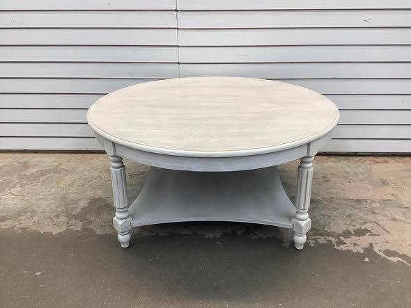 Galano Round Coffee Table with Solid Wood Legs in Antique White