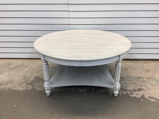 Galano Round Coffee Table with Solid Wood Legs in Antique White