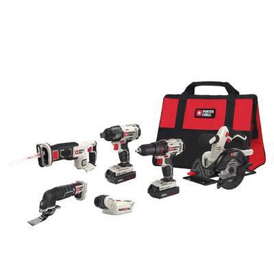 PORTER-CABLE 6-Tool Power Tool Combo Kit with Soft Case (2-Batteries Included and Charger Included)