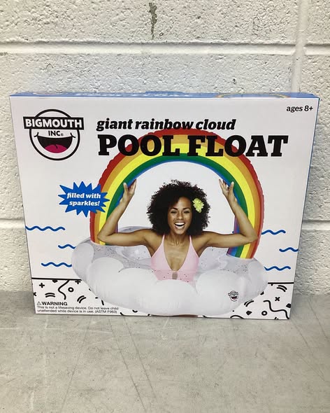 BigMouth Inc. Giant Rainbow Pool Float with Glitter Inside, Vibrant Pool Party Ring Tube Floatie, Patch Kit Included.