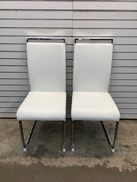 Modern Faux Leather Cantilever Dining Chairs with Chrome Base and Metal Handles (Set of 2)