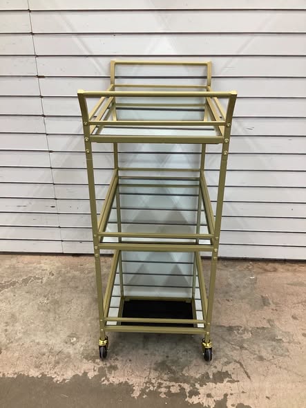 LEDREM Home Bar Serving Cart with 3-Tier Shelf, Wine Holders, Glass Holders, Mini Bar Cart for Small Spaces, Gold