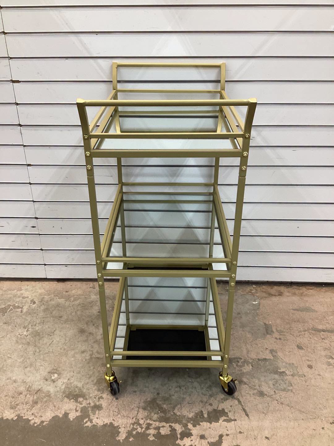 LEDREM Home Bar Serving Cart with 3-Tier Shelf, Wine Holders, Glass Holders, Mini Bar Cart for Small Spaces, Gold