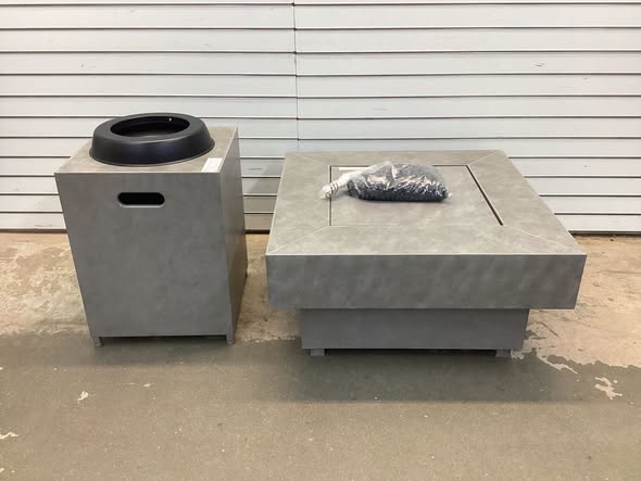 Rutherford Grey Concrete 30 in. Square Low Profile Steel Gas Fire Pit with Tank Holder