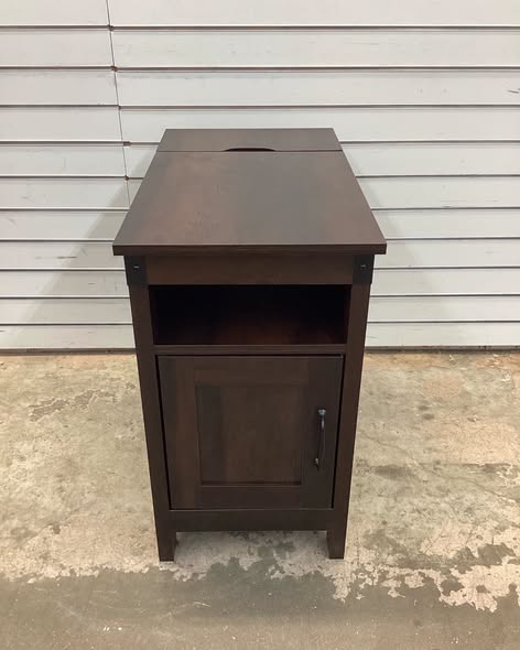 DEXYLLO Farmhouse End Table w/ Charging Station, Narrow Nightstand w/ USB & Outlets, Storage Cabinet, Espresso
