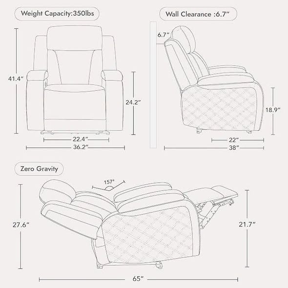 Watson & Whitely Genuine Leather Power Recliner Chairs for Adults, Zero Gravity Recliner with Power Headrest & Hidden Storage, Electric Reclining Sofa Chair