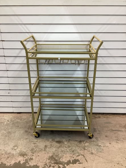 LEDREM Home Bar Serving Cart with 3-Tier Shelf, Wine Holders, Glass Holders, Mini Bar Cart for Small Spaces, Gold