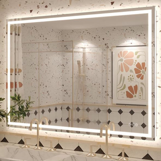 Molly Frameless LED Front Light and Backlit 3 Colors Dimmable Anti-Fog Wall Bathroom Vanity Mirror By Ivy Bronx 51”x 36”