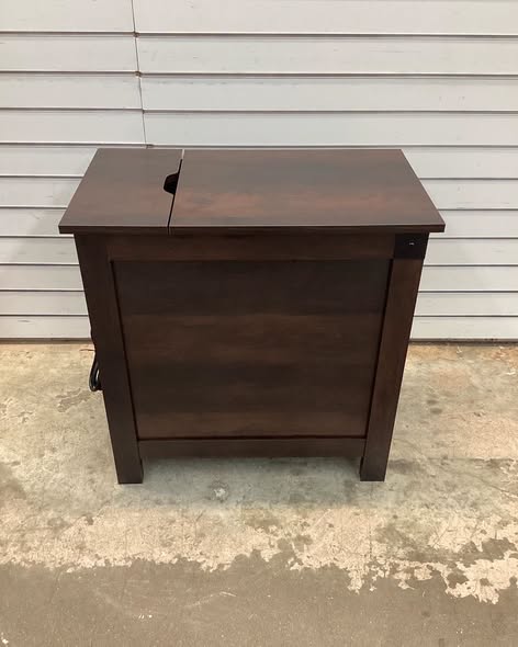 DEXYLLO Farmhouse End Table w/ Charging Station, Narrow Nightstand w/ USB & Outlets, Storage Cabinet, Espresso