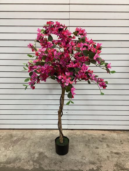 53" Artificial Bougainvillea Tree, Faux Silk Flower Plant in Pot with 576 Flowers & 288 Leaves