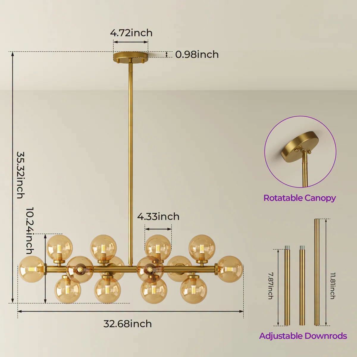 Ether 14-Light Modern Gold Sputnik Linear Chandelier