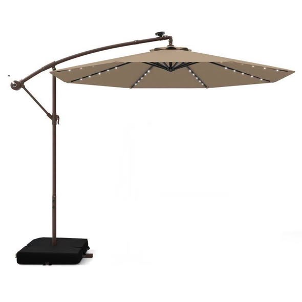 10 Feet Cantilever Umbrella with 32 LED Lights and Solar Panel Batteries