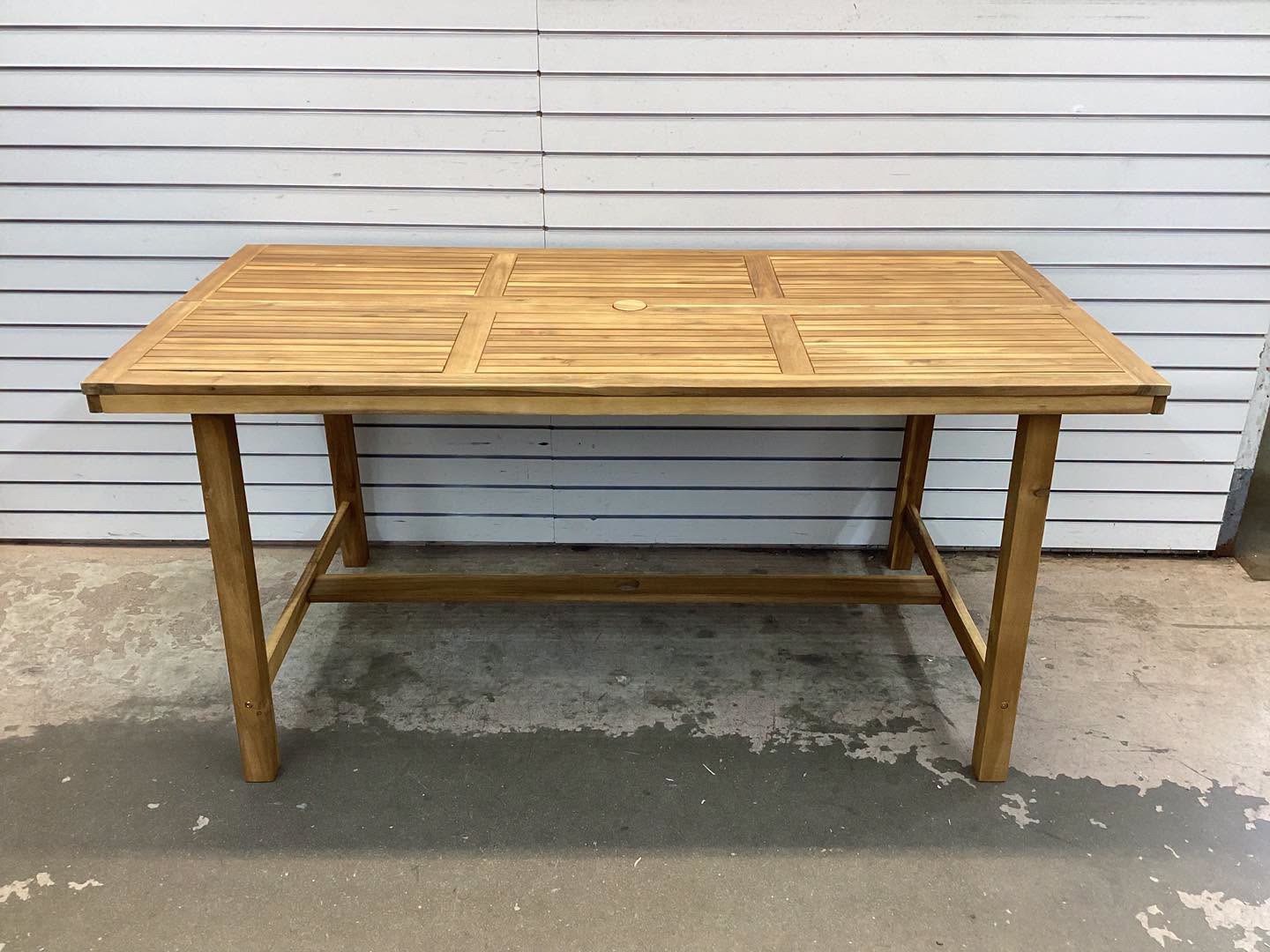 Costway 63" Acacia Wood Dining Table for 6 People with 1.97" Umbrella Hole for Kitchen