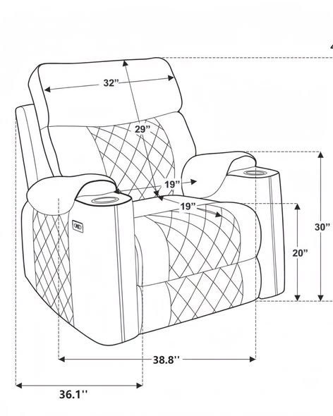 38.8" Wide Classic and Soft Chenille Power Standard Recliner with Cup Holder and USB Port.
