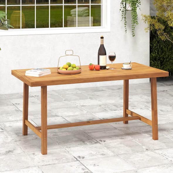 Costway 63" Acacia Wood Dining Table for 6 People with 1.97" Umbrella Hole for Kitchen