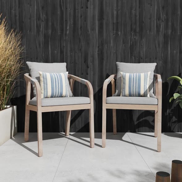 Marinee Acacia Wood Outdoor Dining Chair With Cushions (Set of 2)