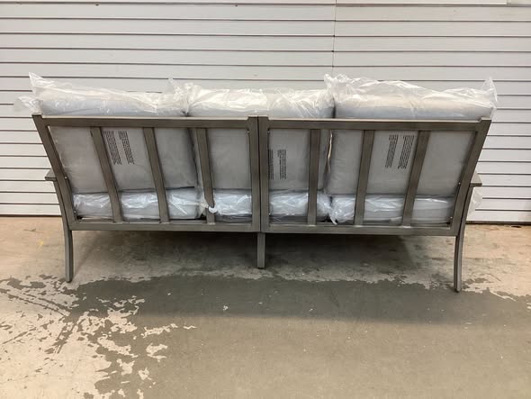 Nettleton Aluminum 3-Seat Outdoor Patio Sofa With Light Gray Cushions