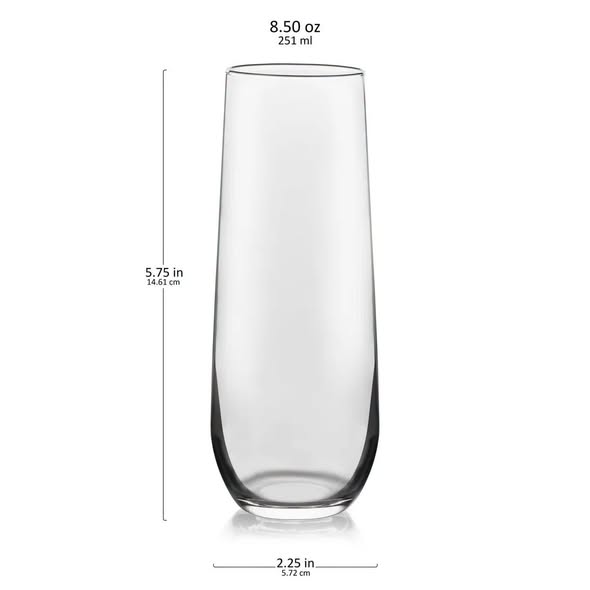 Libbey Stemless Champagne Flute Glasses, 8.5 Oz. (Set of 12)