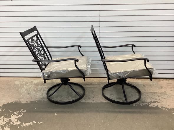 2 Pieces Patio 360 Degree Swivel Chairs with Blossom Pattern Backrest and Cushions