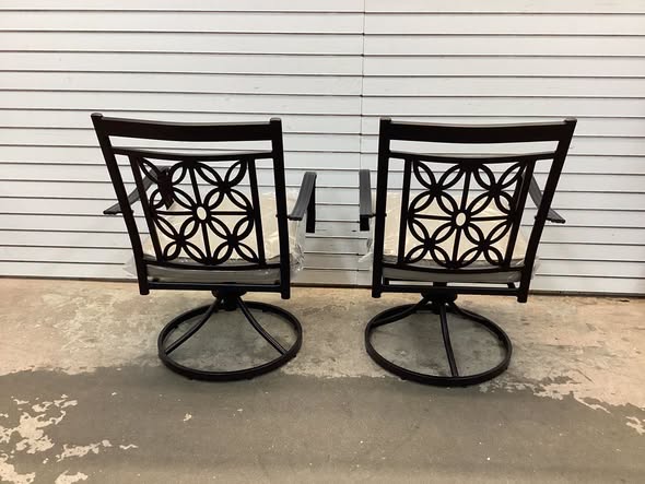 2 Pieces Patio 360 Degree Swivel Chairs with Blossom Pattern Backrest and Cushions