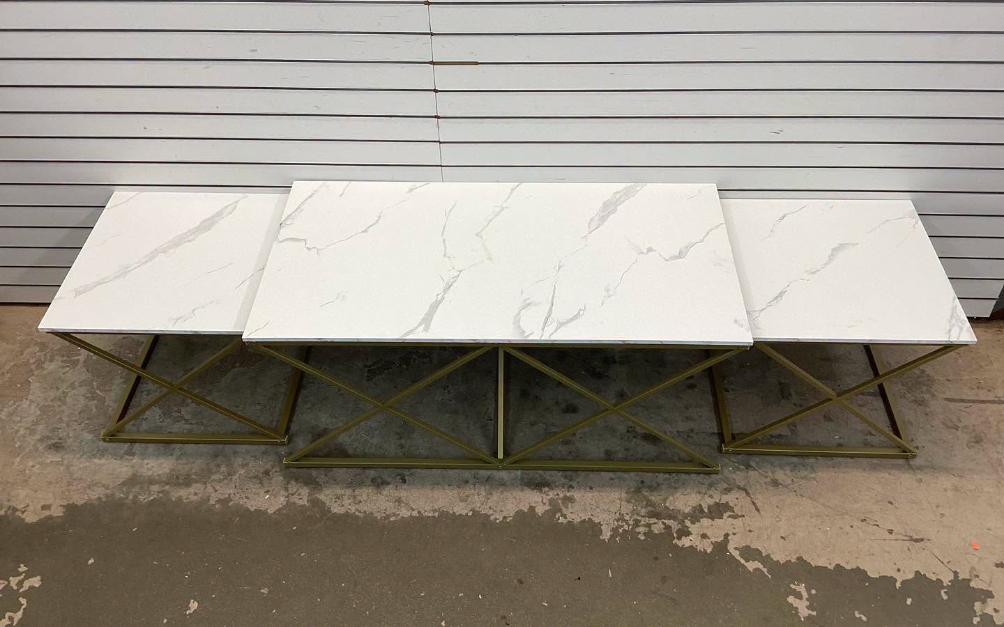 Nesting Coffee Table Set of 3, Faux Marble Top with Golden Frame