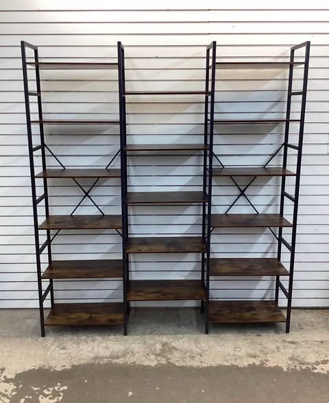 Maziah Triple Wide Industrial Etagere Bookcase