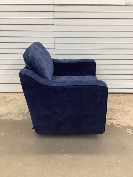 Modern Navy Chenille Upholstered Swivel Accent Barrel Chair with Metal Base