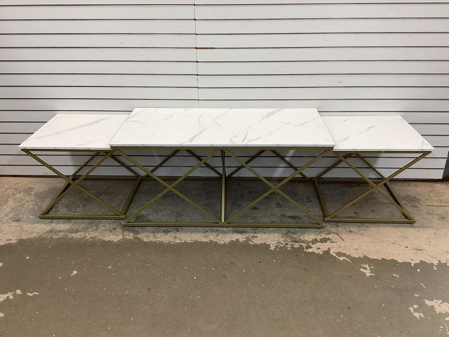 Nesting Coffee Table Set of 3, Faux Marble Top with Golden Frame