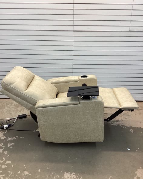 Ryun 33.1'' Wide Breathable Leather Power Recliner with Arm Table and Cup Holder