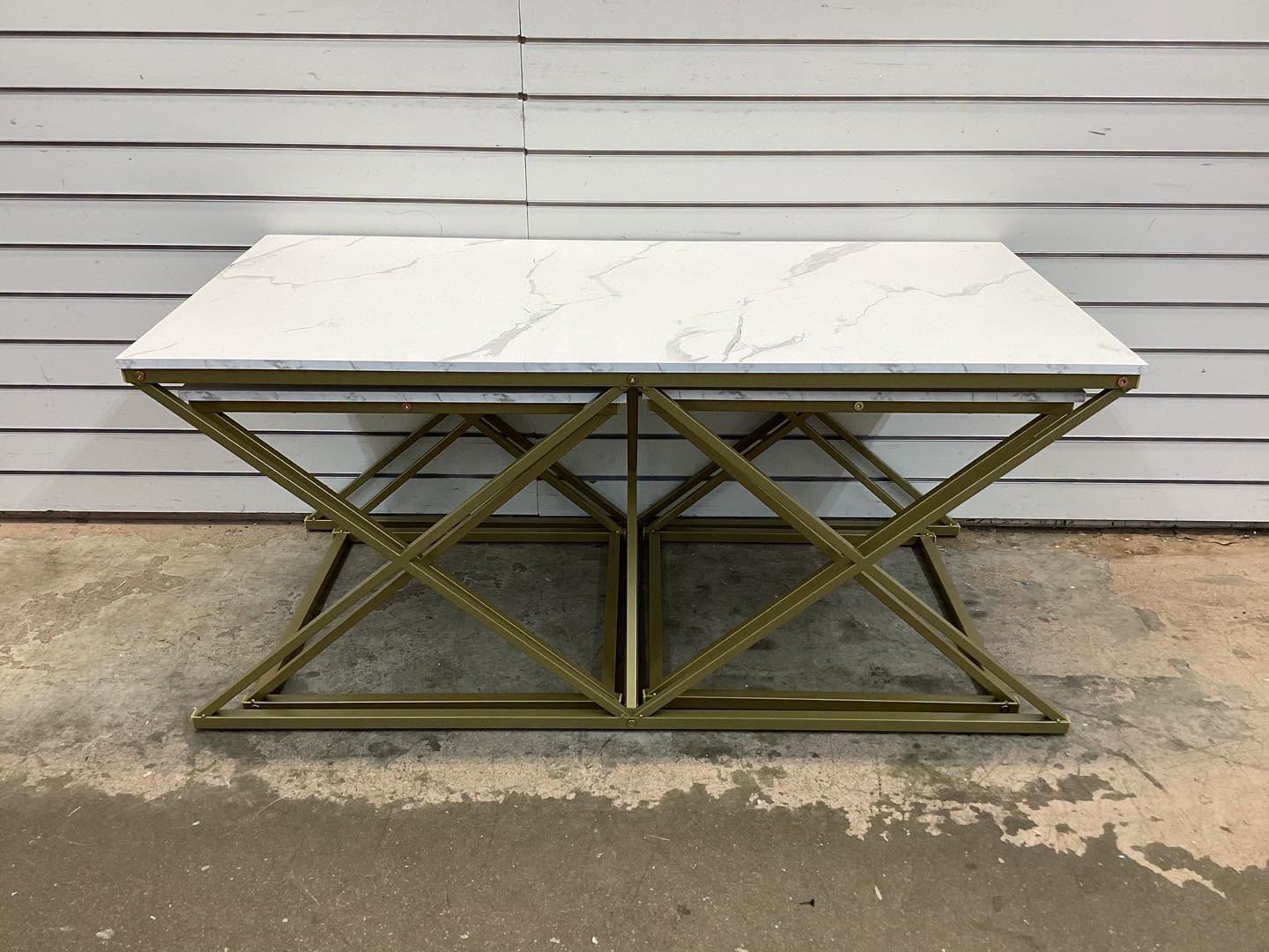 Nesting Coffee Table Set of 3, Faux Marble Top with Golden Frame