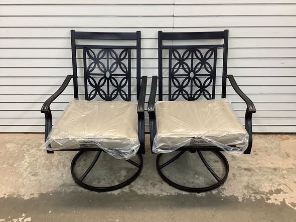 2 Pieces Patio 360 Degree Swivel Chairs with Blossom Pattern Backrest and Cushions