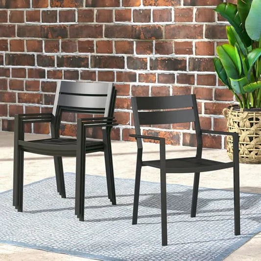 Outdoor Patio Stackable Metal Dining Chairs (Set of 4)