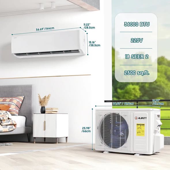 220v Mini Split Air Conditioner With Heat Pump,wifi Enabled 36,000btu Ductless Split Ac With Self-cleaning, Seer2 18, Ductless Air Conditioner Cools Up To 2500 Sq.ft, For Home & Office