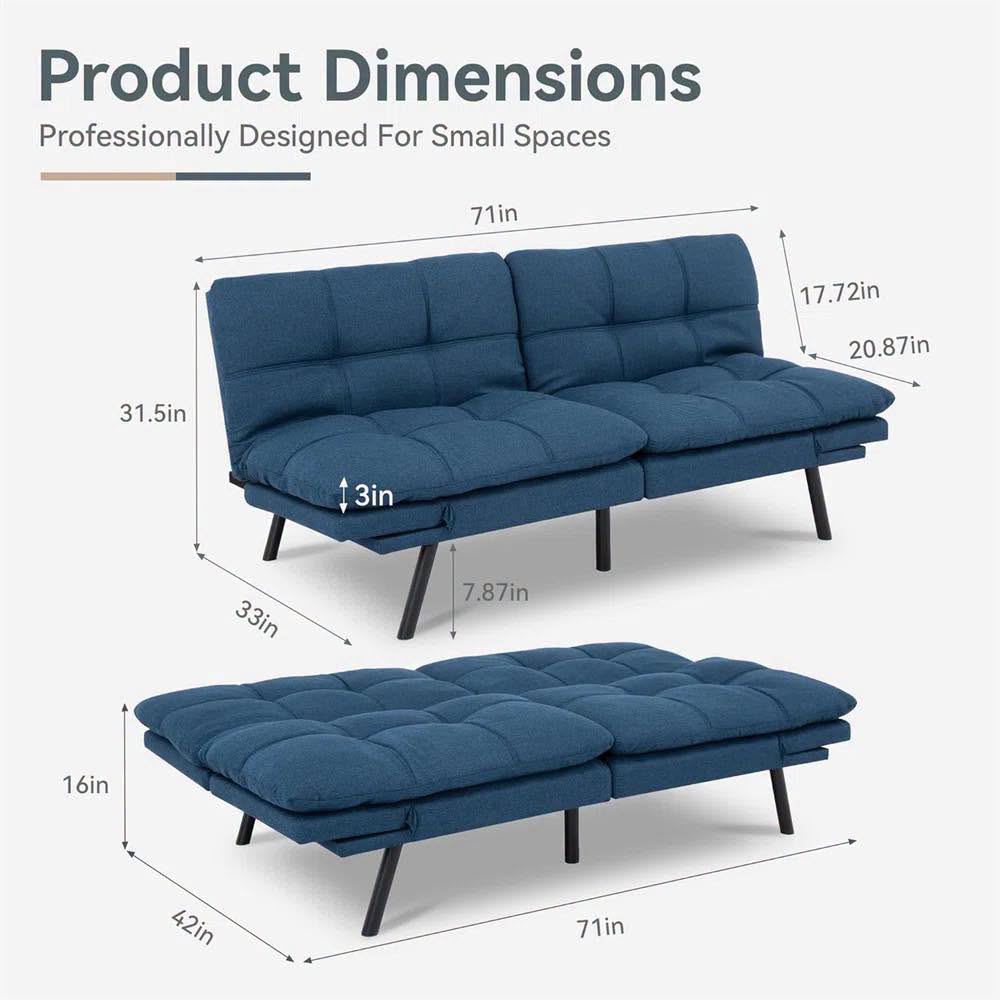 Convertible Futon Sofa Bed with Memory Foam By George Oliver