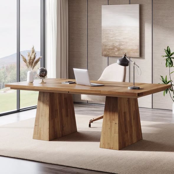 Roesler Brown Wood 63 in. Pedestal Dining Table Seats-6, Modern Kitchen Table with Heavy Duty Legs