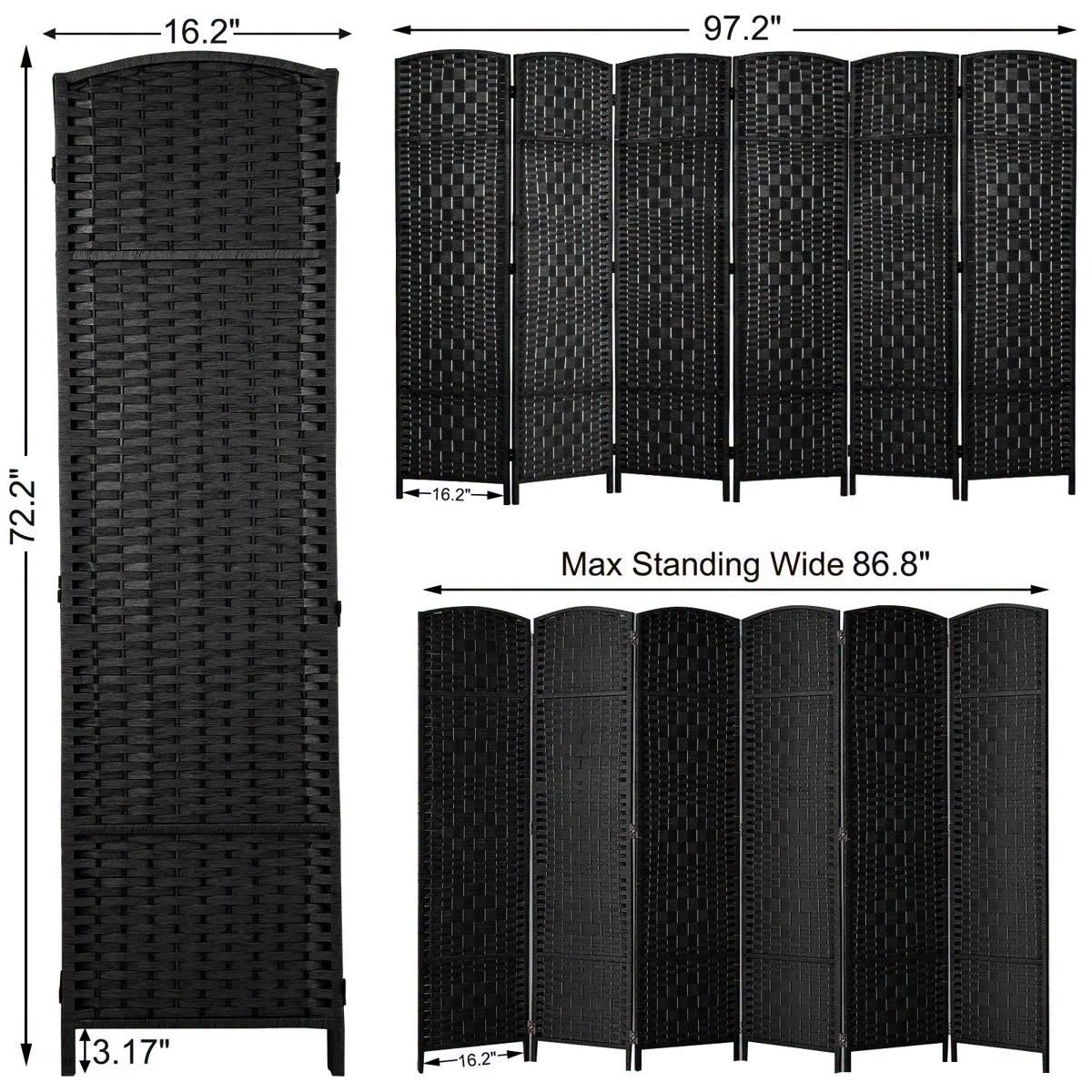 Elmina 6 Ft Folding Room Divider Privacy Screen Home Decor Diamond Weave Fiber Double Hinges