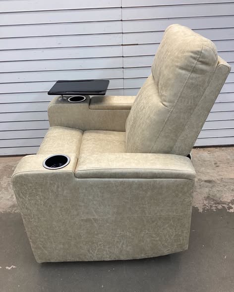 Ryun 33.1'' Wide Breathable Leather Power Recliner with Arm Table and Cup Holder