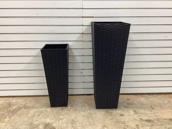 Rattan Tall Planter Set of 2 Outdoor Large Tapered Planters with One Removable Inner Tray