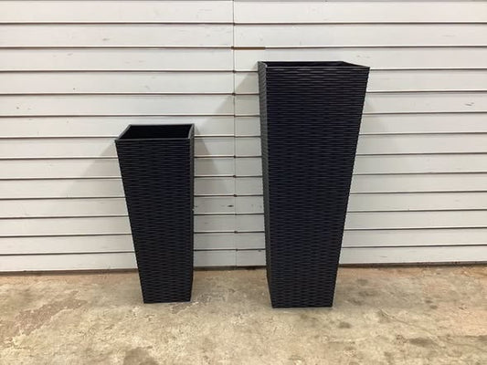 Rattan Tall Planter Set of 2 Outdoor Large Tapered Planters with One Removable Inner Tray