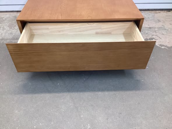 POVISON Mid Century Modern Coffee Table, Minimalist Wood Veneer Coffee Table with Storage