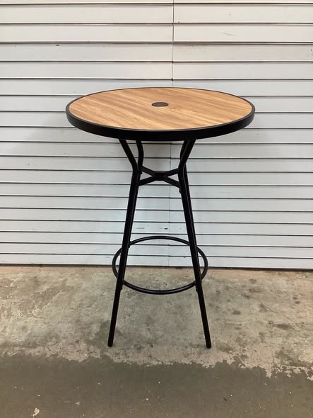Costway 28" Outdoor Bar Table w/ Wood-Like Tabletop Umbrella Hole & Footrest for Backyard