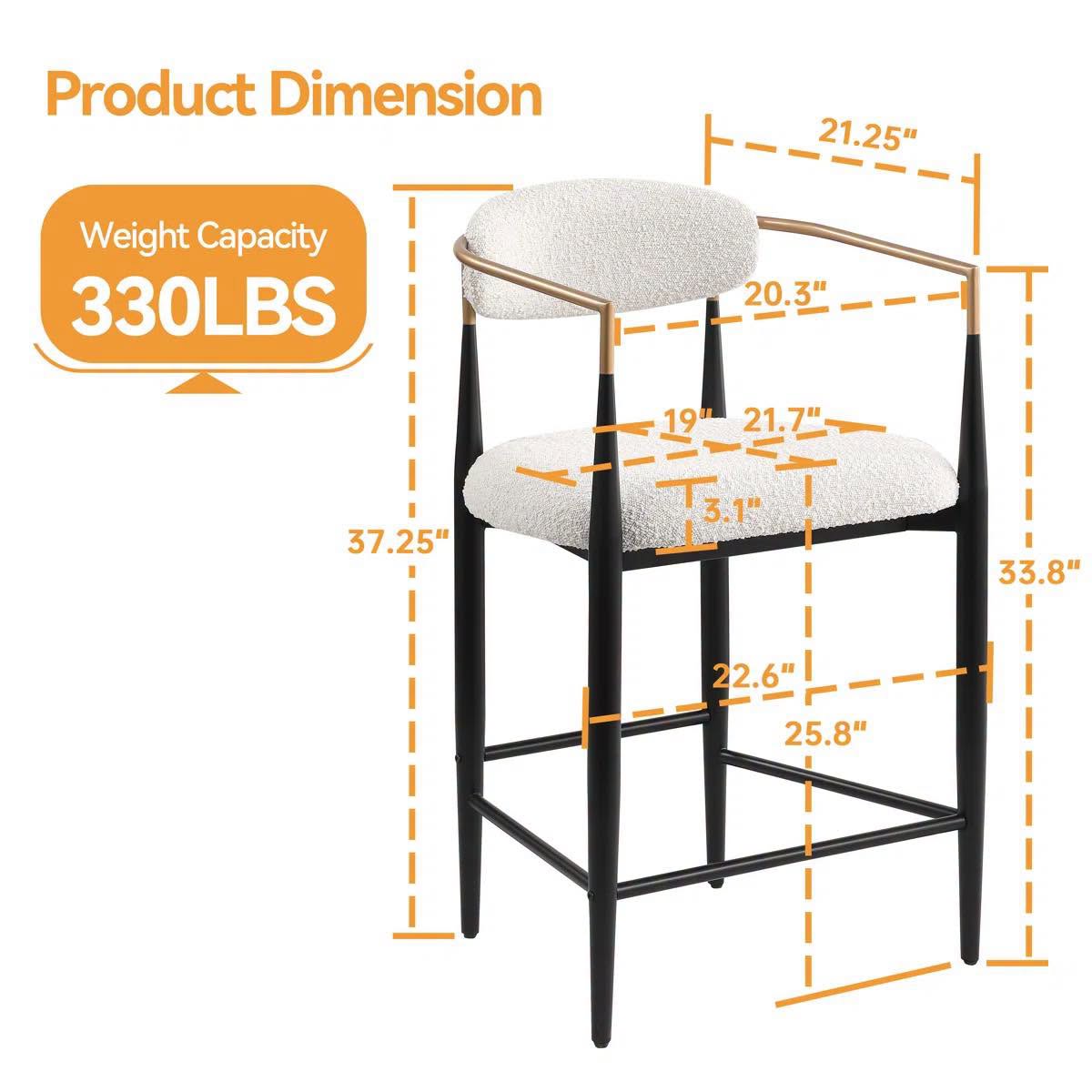 Velora Upholstered 25.8" Counter Stool, Modern Sleek Bar Chair (Set of 2)