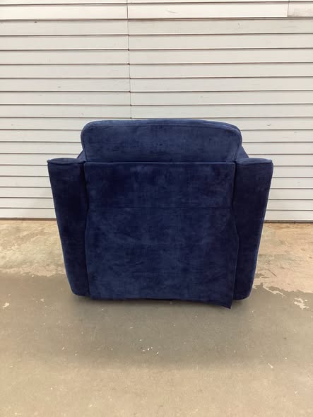 Modern Navy Chenille Upholstered Swivel Accent Barrel Chair with Metal Base