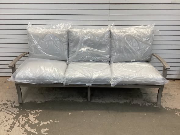 Nettleton Aluminum 3-Seat Outdoor Patio Sofa With Light Gray Cushions