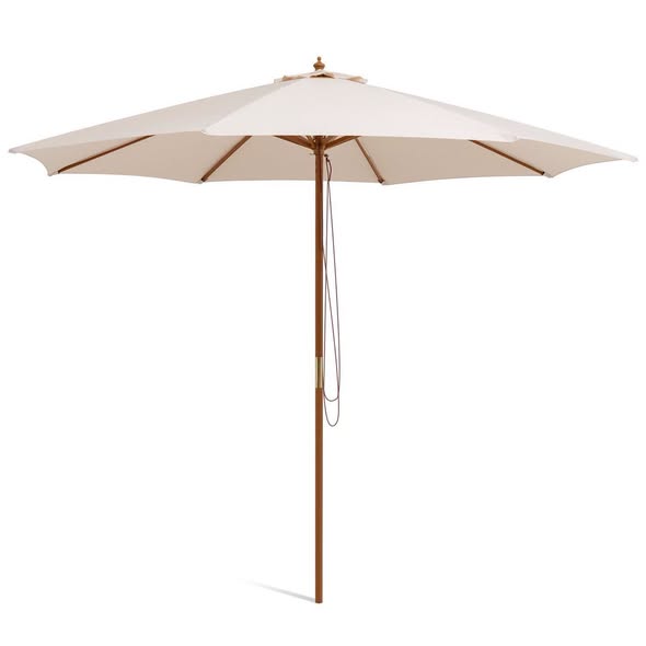 Costway 10Ft Patio Umbrella with 8 Wooden Ribs and 3 Adjustable Heights