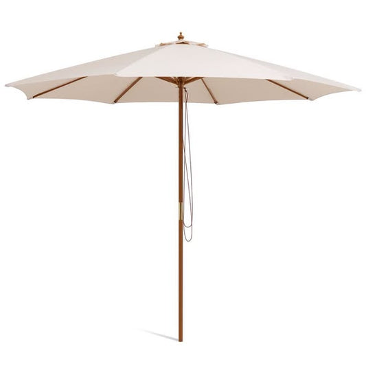Costway 10Ft Patio Umbrella with 8 Wooden Ribs and 3 Adjustable Heights