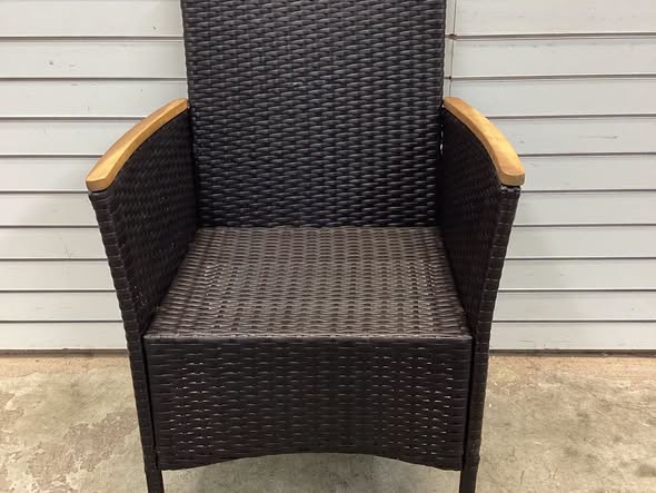 Garden Set of 2 Rattan Black Iron Frame Stationary Dining Chairs